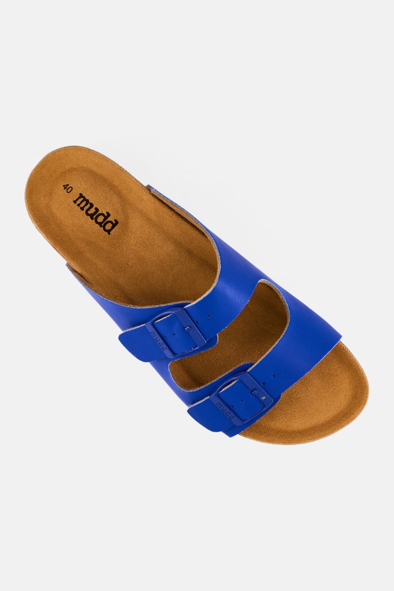 Mudd Women Adjustable Buckle Two Strap Sandals, Blue - Image 4